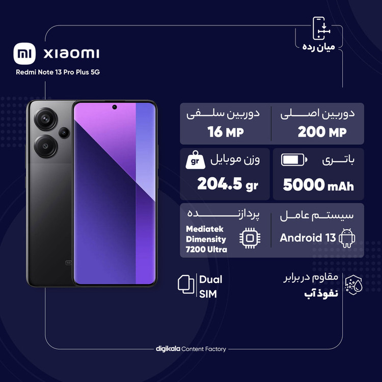 گوشی موبایل شیائومی مدل Redmi Note 13 Pro Plus 5G دو سیم کارت ظرفیت 512 گیگابایت و رم 12 گیگابایت به همراه شارژر