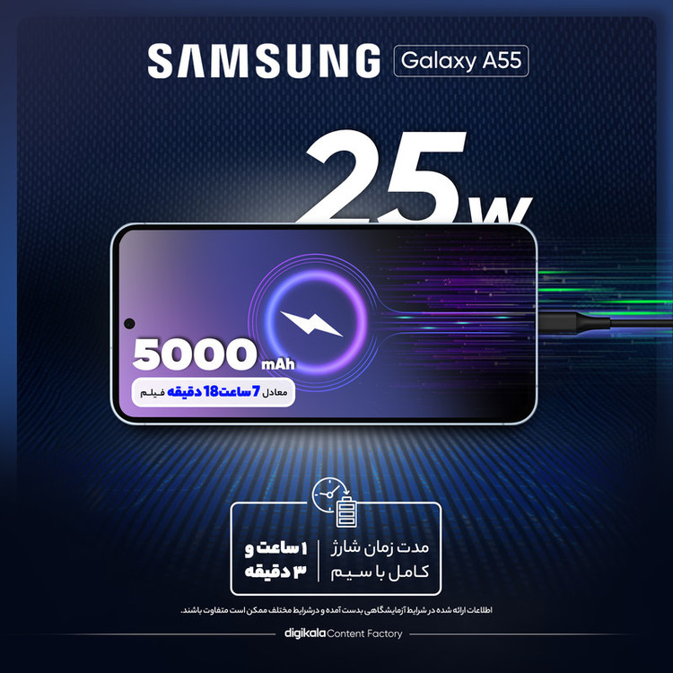 گوشی موبایل سامسونگ مدل Galaxy A55 دو سیم کارت ظرفیت 256 گیگابایت و رم 8 گیگابایت به همراه شارژر سامسونگ - ویتنام