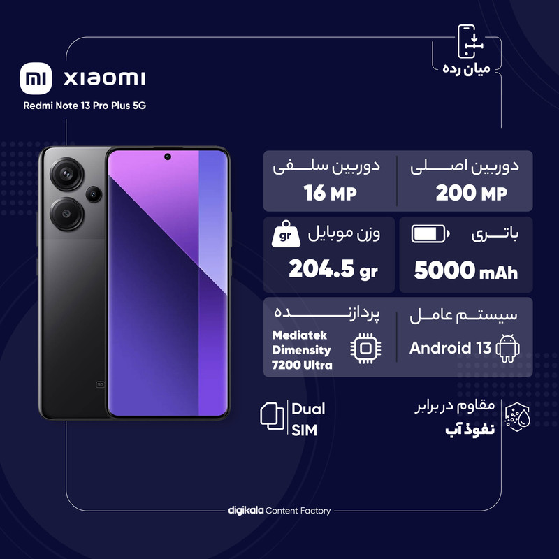 گوشی موبایل شیائومی مدل Redmi Note 13 Pro Plus 5G دو سیم کارت ظرفیت 512 گیگابایت و رم 16 گیگابایت - پک چین