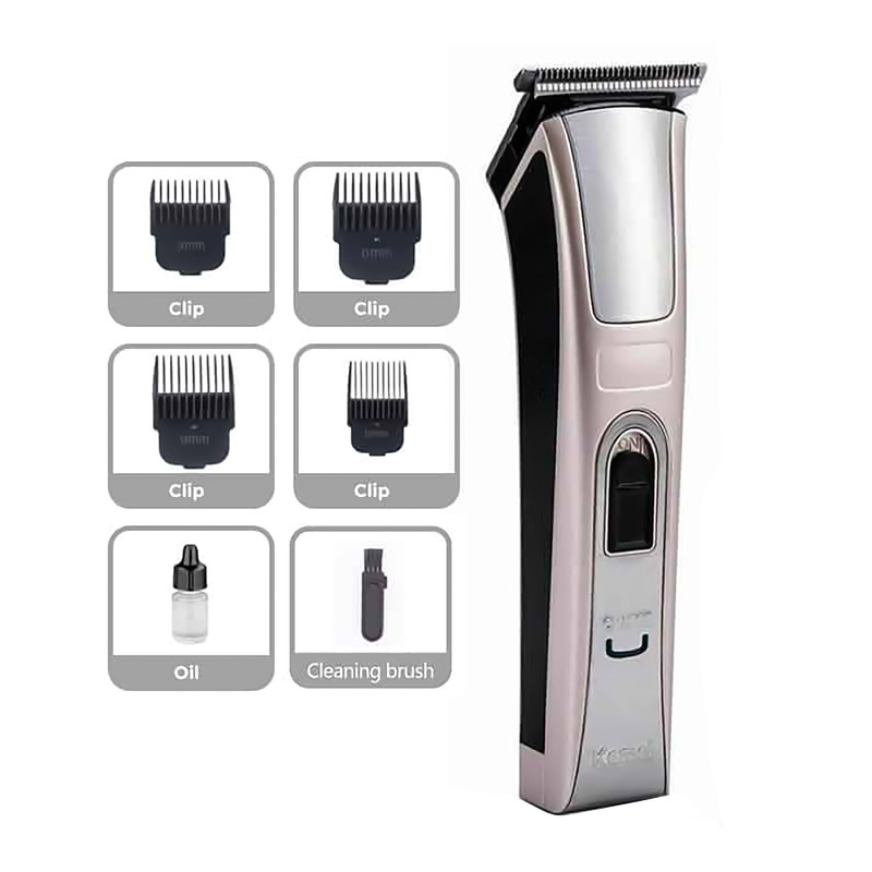ماشین اصلاح سر و صورت کیمی مدل KM-5017، منبع انرژی باتری قابل شارژ، تکنولوژی اصلاح به صورت برش مستقیم، اندازه اصلاح 0.5 میلیمتری، مدت زمان شارژ 120 دقیقه و مدت زمان استفاده پس از شارژ 45 دقیقه، به همراه 4 عدد شانه، روغن، قابل شستشو، ضد حساسیت