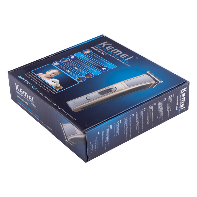 ماشین اصلاح سر و صورت کیمی مدل KM-5017، منبع انرژی باتری قابل شارژ، تکنولوژی اصلاح به صورت برش مستقیم، اندازه اصلاح 0.5 میلیمتری، مدت زمان شارژ 120 دقیقه و مدت زمان استفاده پس از شارژ 45 دقیقه، به همراه 4 عدد شانه، روغن، قابل شستشو، ضد حساسیت