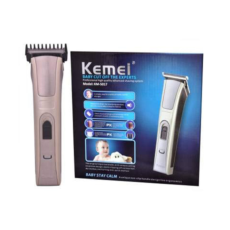 ماشین اصلاح سر و صورت کیمی مدل KM-5017، منبع انرژی باتری قابل شارژ، تکنولوژی اصلاح به صورت برش مستقیم، اندازه اصلاح 0.5 میلیمتری، مدت زمان شارژ 120 دقیقه و مدت زمان استفاده پس از شارژ 45 دقیقه، به همراه 4 عدد شانه، روغن، قابل شستشو، ضد حساسیت