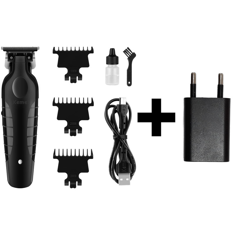 ماشین اصلاح موی صورت کیمی مدل KM-2299+5Vadapter، اصلاح به صورت خط زن، منبع انرژی باتری قابل شارژ، تکنولوژی اصلاح به صورت برش مستقیم، مدت زمان شارژ 180 دقیقه و مدت زمان استفاده پس از شارژ 180 دقیقه، به همراه آداپتور، برس تمیزکننده، روغن، 3 عدد شانه