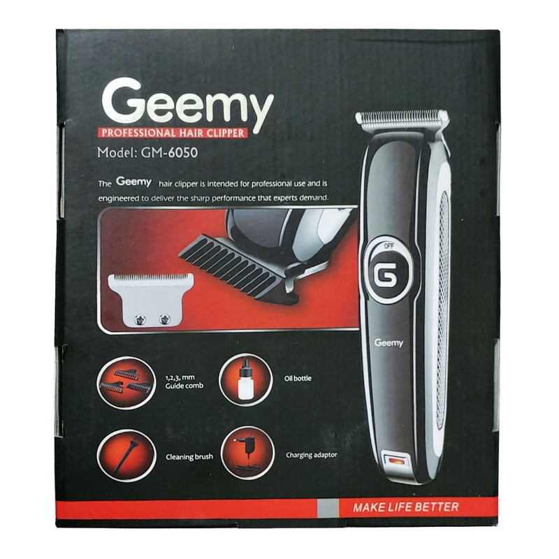 ماشین اصلاح موی سر و صورت جیمی مدل GM-6050، نمایشگر وضعیت باتری، منبع انرژی با برق، تکنولوژی اصلاح به صورت برش مستقیم، اندازه اصلاح 0.1 میلیمتر، بههمراه روغن، برس تمیزکننده