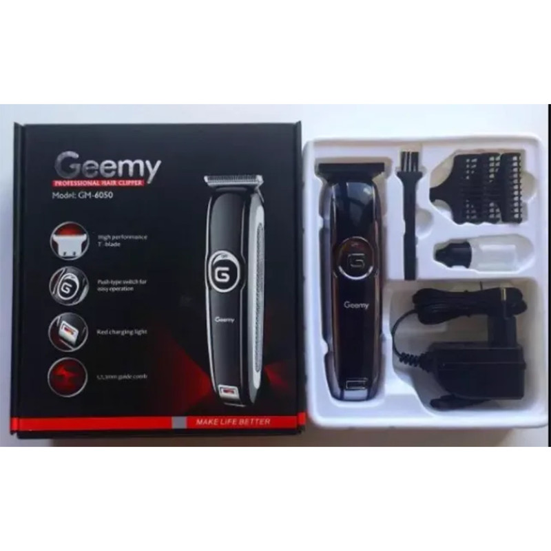 ماشین اصلاح موی سر و صورت جیمی مدل GM-6050، نمایشگر وضعیت باتری، منبع انرژی با برق، تکنولوژی اصلاح به صورت برش مستقیم، اندازه اصلاح 0.1 میلیمتر، بههمراه روغن، برس تمیزکننده