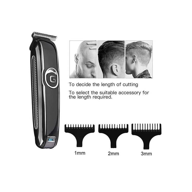 ماشین اصلاح موی سر و صورت جیمی مدل GM-6050، نمایشگر وضعیت باتری، منبع انرژی با برق، تکنولوژی اصلاح به صورت برش مستقیم، اندازه اصلاح 0.1 میلیمتر، بههمراه روغن، برس تمیزکننده