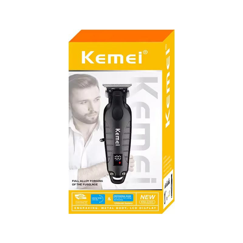ماشین اصلاح موی سر و صورت کیمی مدل km-2293، اصلاح به صورت خط زن، منبع انرژی باتری، تکنولوژی اصلاح به صورت برش مستقیم، مدت زمان شارژ 180 دقیقه و مدت زمان استفاده پس از شارژ 180 دقیقه، به همراه آداپتور 5 ولت، کابل شارژ USB، سه عدد شانه، بدون صدا
