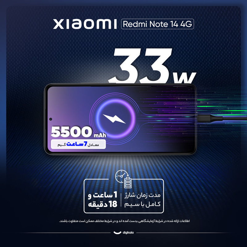 گوشی موبایل شیائومی مدل Redmi Note 14 4G دو سیم کارت ظرفیت 256 گیگابایت و رم 8 گیگابایت - به همراه 2 عدد کاور و 2 عدد محافظ صفحه نمایش